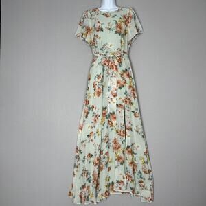 Baltic Born Naomi Short Sleeve Maxi Dress Womens Medium Sage Floral Cottagecore
